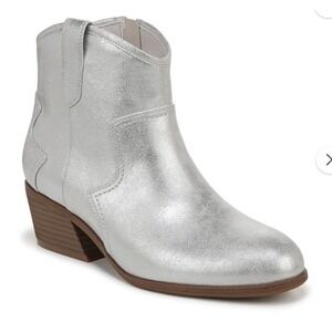 Dr. Scholls Lasso Western Booties Boots Silver Metallic Ankle Women 7.5 NEW